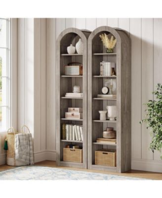6-Tier Narrow Bookshelf, 74.8" Tall Arched Bookshelf, for Small Space, Home Office(2 PCS)