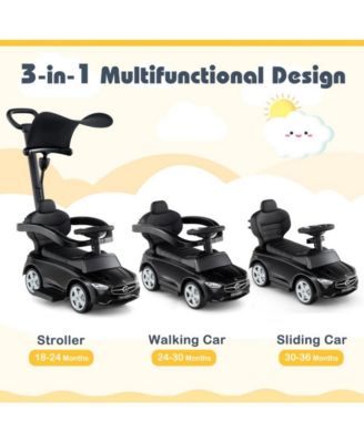 3 in 1 Mercedes Benz Licensed Push Ride On Car with Canopy Steering Wheel and Storage for Toddlers