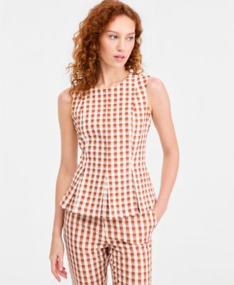 Tahari Asl Womens Gingham Sleeveless Peplum Top Gingham Cropped Slim Pants