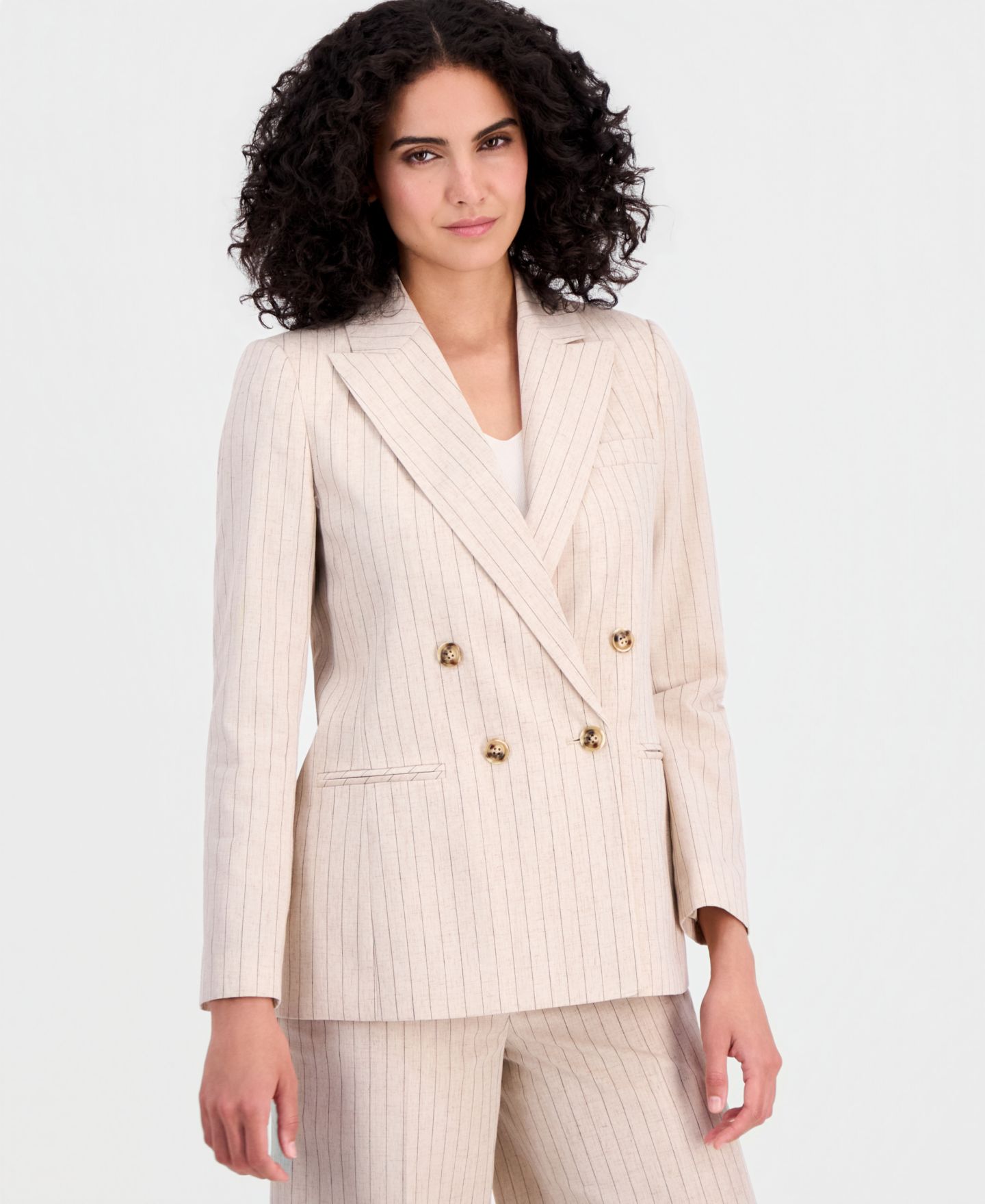 Женские комплекты Tahari ASL Pinstripe Double-Breasted Blazer & Pinstripe Wide-Leg Pants, цвет: Дюнный тёмно-коричневый — фото 2