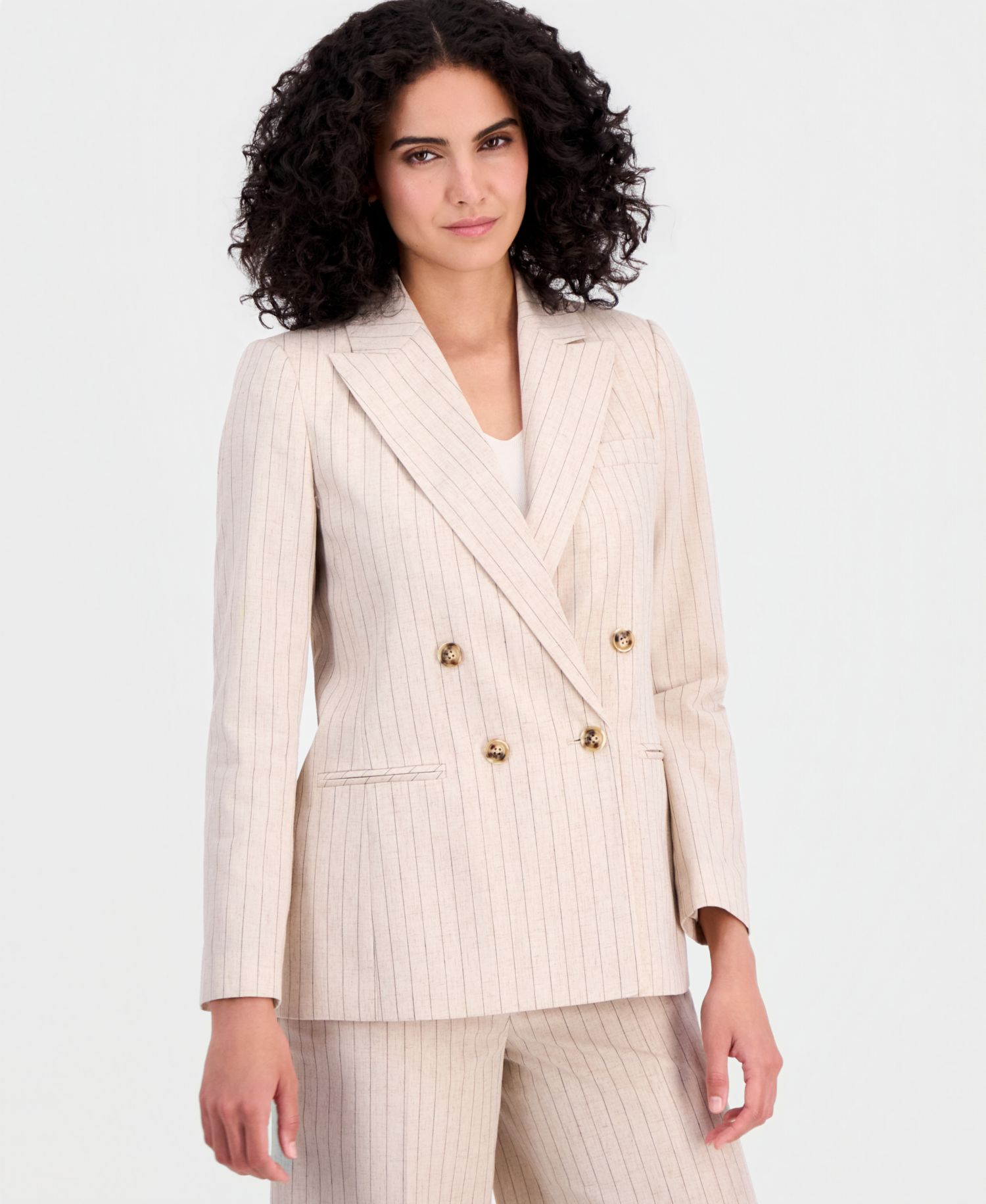 Women's Pinstripe Double-Breasted Blazer & Pinstripe Wide-Leg Pants