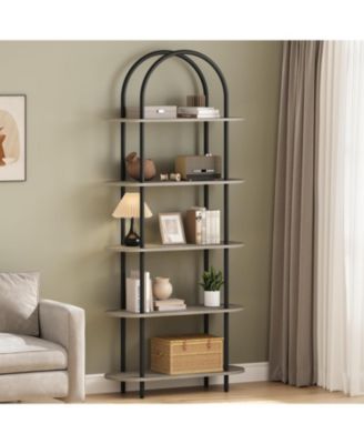 71" Arched Bookshelf, 5-Tier Open Bookcase, Freestanding Tall Display Shelf with Metal Frame for Home