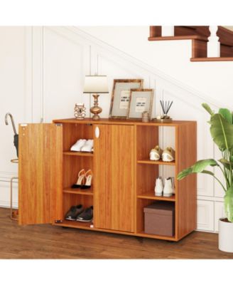 3-Tier Shoe Cabinet with Doors with Adjustable Open Shelves for Entryway
