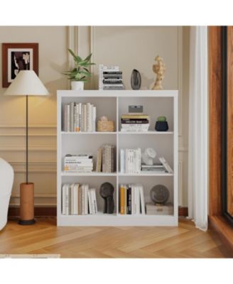 3-Tier 6-Cube Bookcase, Wooden Cubby Bookshelf with Anti-Tip Design, Open Display for Bedroom, Living Room, Office