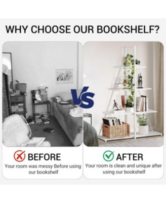 Sailboat Shaped Bookshelf, 4-Tier Ladder Book Shelf, Nautical Storage Shelves, Space-Saving Freestanding Organizer for Living Room, Office