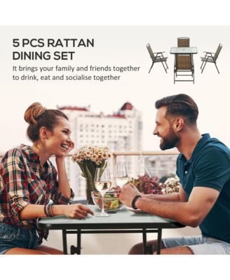 5 Pieces Wicker Patio Dining Set Foldable W/ Umbrella Hole