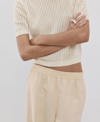 Women's Lace Accents Short-Sleeved Knitted Sweater