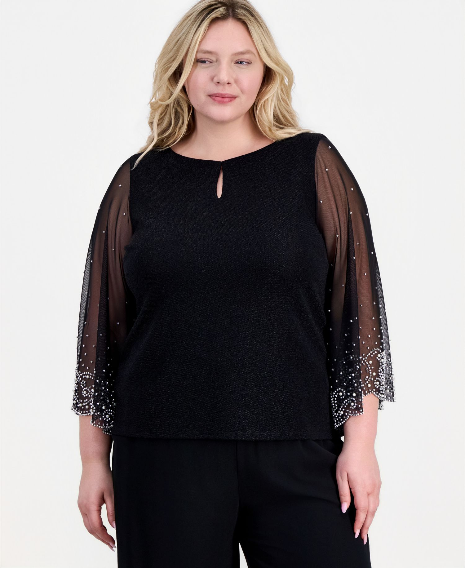 Plus Size Boat-Neck Metallic-Knit Top