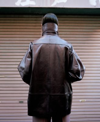 Women's Oversized Funnel-Neck Leather Coat