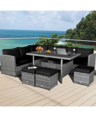7PCS Rattan Patio Sectional Sofa Set Conversation Set w/ Cushions
