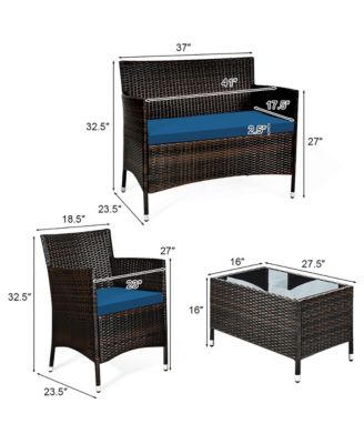 Set of 4 Outdoor Patio Rattan Conversation Furniture Set w/ Cushion Table