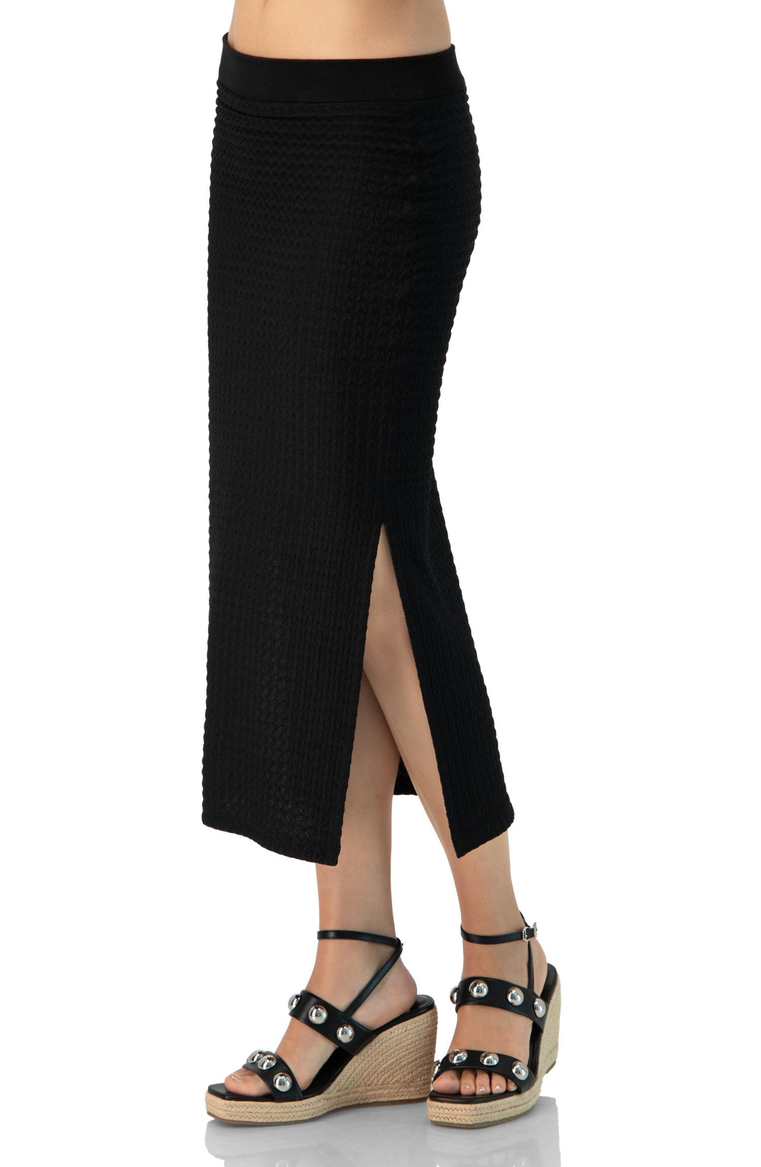 Women's Midi Knit Skirt with Side Slits