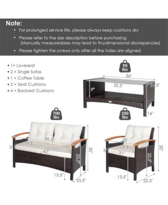 4PCS Patio Conversation Set Rattan Sofa Furniture Set w/ Off Cushions