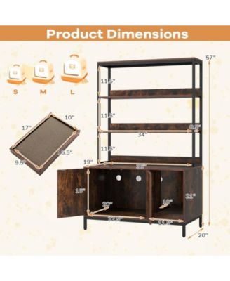 57'' Cat Litter Box Enclosure w/ Storage 2-tier Shelves Removable Scratcher