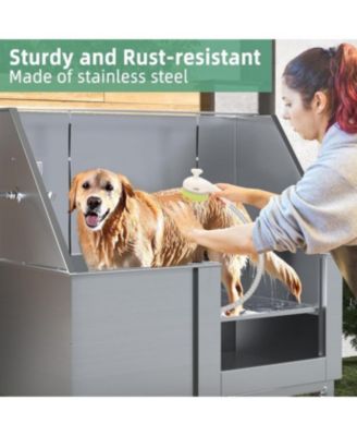 50” Height Adjustable Stainless Steel Dog Bathtub with Ramp