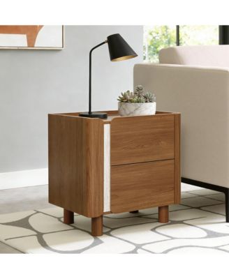 Scandinavian-Style Nightstand, Manufactured Wood End Table with 2 Drawers