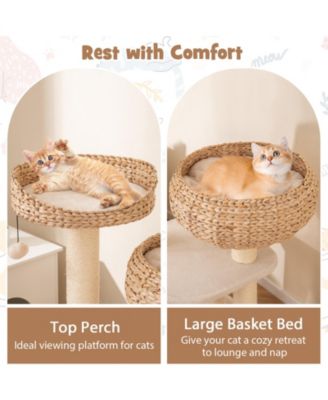 41'' Hand-Made Cat Tree Tower Natural Bowl Shaped w/ 2 Perch