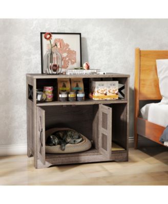 Cat Litter Box Enclosure w/ Storage Double Doors Sisal Scratching Mat Indoor