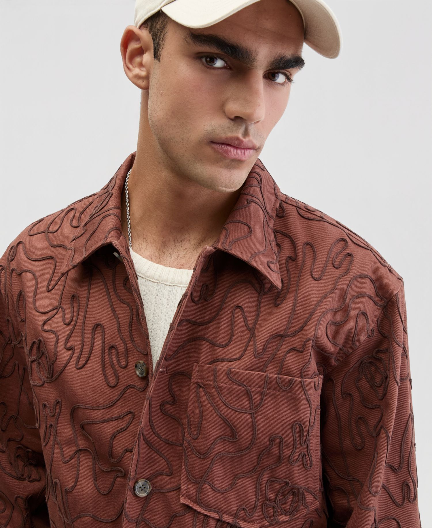 Men's Floral Embroidered Cotton Shacket