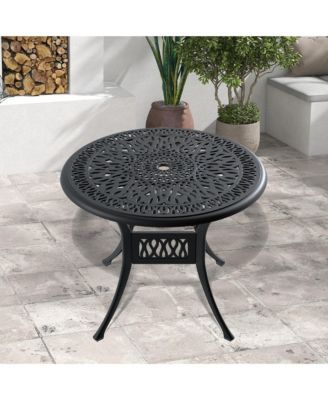 35.43-inch Cast Aluminum Patio Dining Table With Black Frame and Umbrella Hole