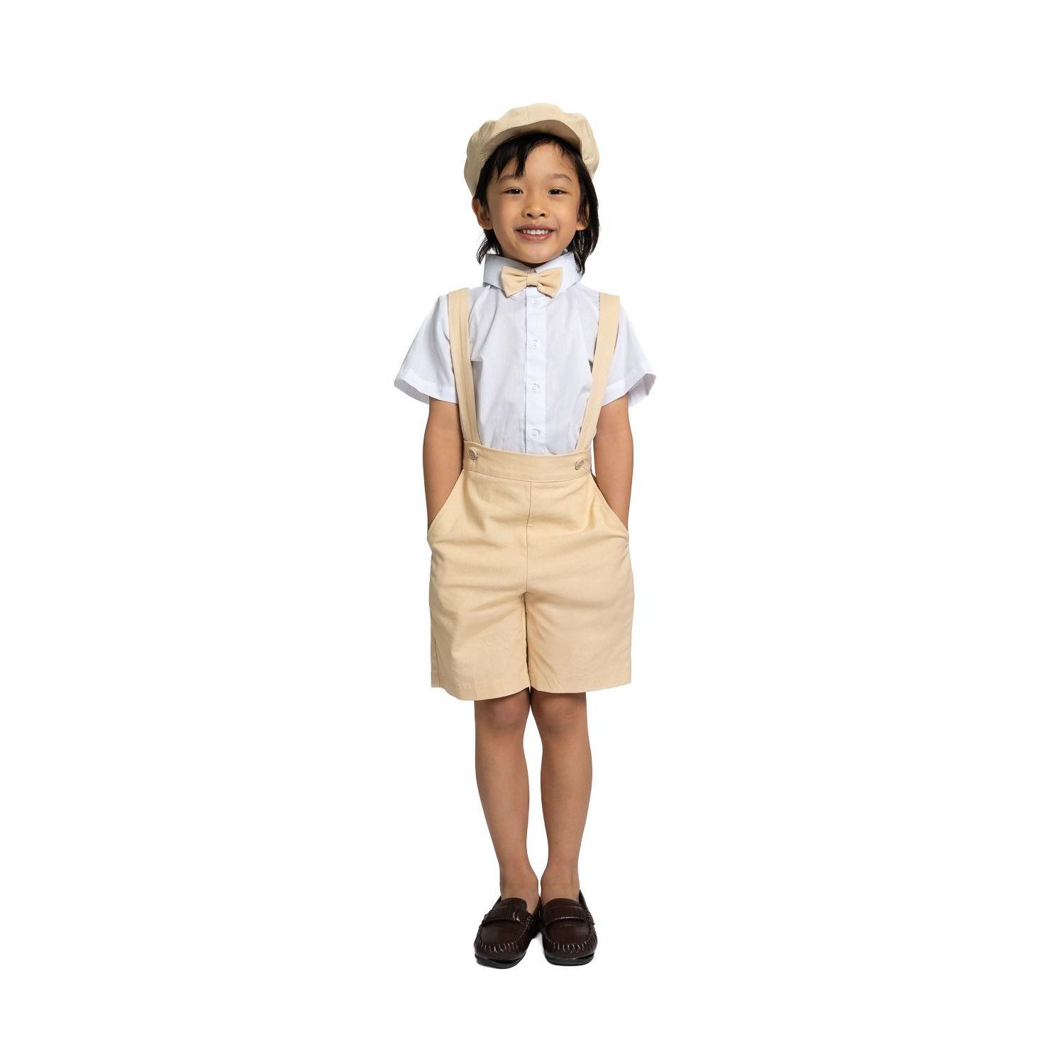 Toddler Boys Eton Safari Linen 5-Piece Shirt, Bowtie, Suspenders, Hat and Shorts Set