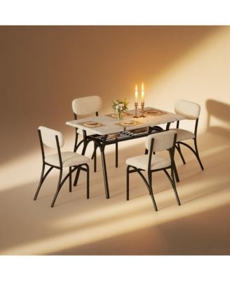 5-Piece Modern Dining Table Set for 4, Dining Table with Storage Shelf & Boucle Chairs, Marble Top, Small Spaces