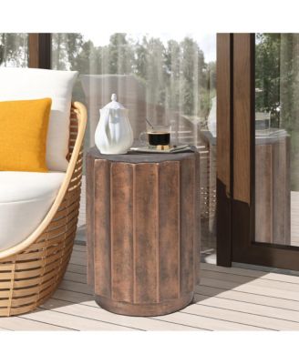 Weathered Copper Cement Fluted Round Indoor Outdoor Side and End Table