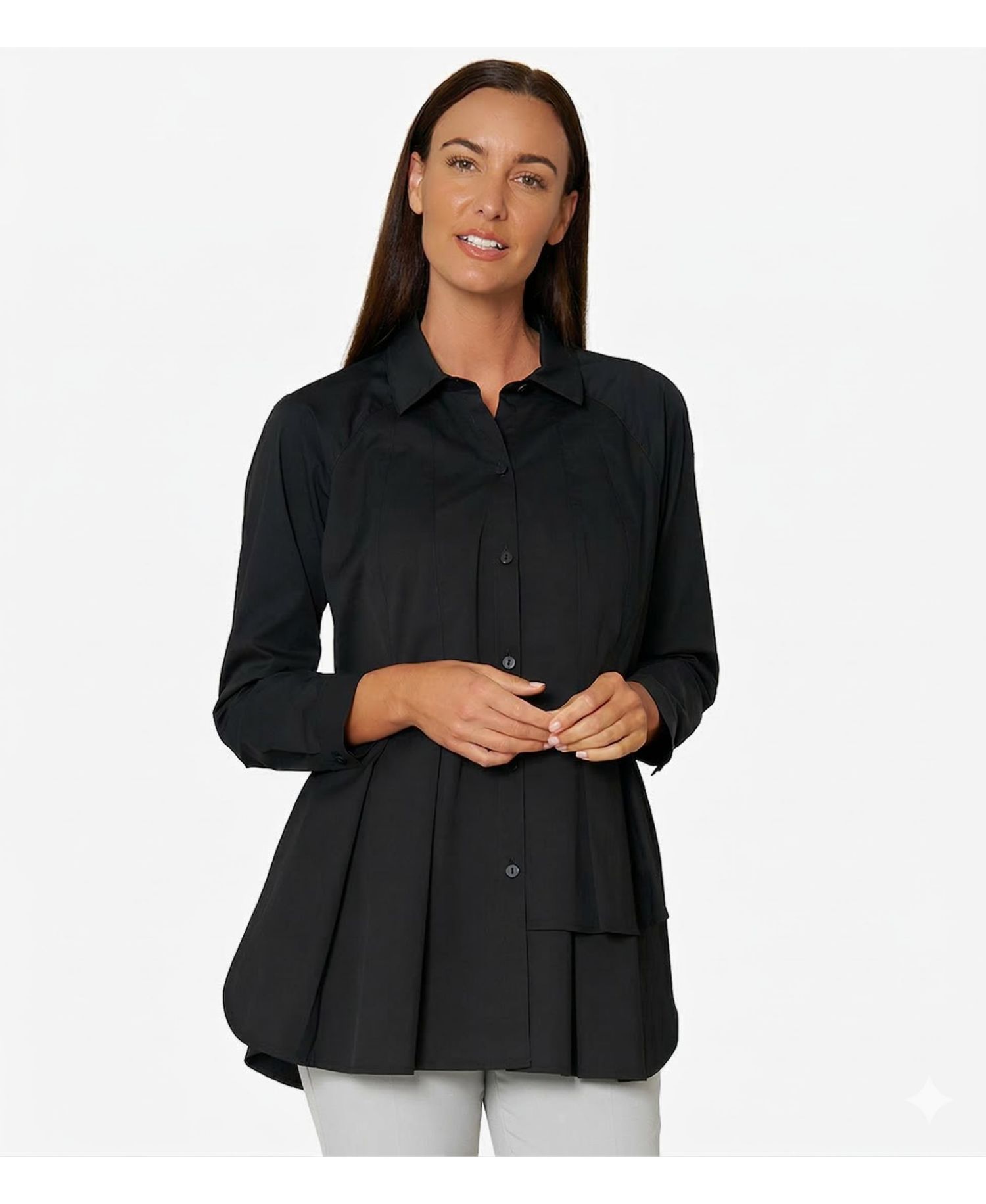 Women's Asymmetrical Tier Collared Button-Front Shirt Top Sensation Tunic
