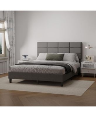 Queen Linen Upholstered Platform Bed, Adjustable Headboard, Noise-Free Mattress Foundation, Strong Slats, No Box Spring