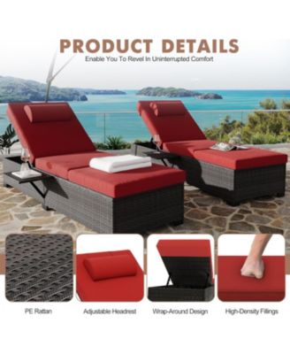 2-Piece Outdoor PE Wicker Chaise Lounge Chairs Adjustable Recliners Patio Pool Loungers with Backrest