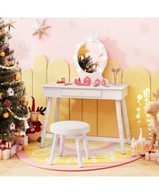 Kids Vanity Set with Lighted Mirror and Large Storage Drawer