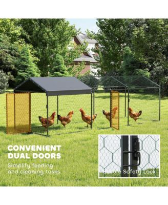Large Metal Chicken Coop, Chicken Run with Waterproof and Anti-UV Cover