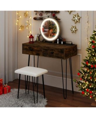 Vanity Desk with Adjustable Lighted Mirror for Bedroom