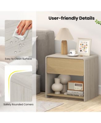 Modern Two Tier Nightstand with Drawer and Open Shelf