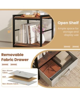 Industrial Nightstand with Fabric Drawer and Open Storage Shelf