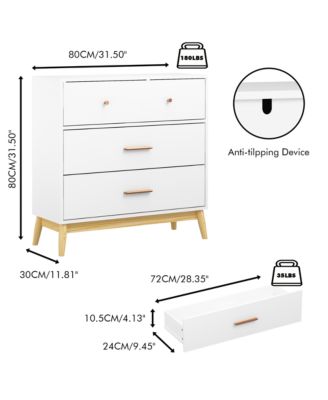 Nordic Style 3-Drawer Dresser, Modern Chest of Drawers with Handles and Solid Wood Base, Organizer for Bedroom