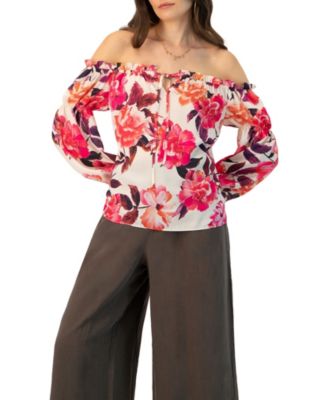 Women's Off-Shoulder Long Sleeve Printed Blouse