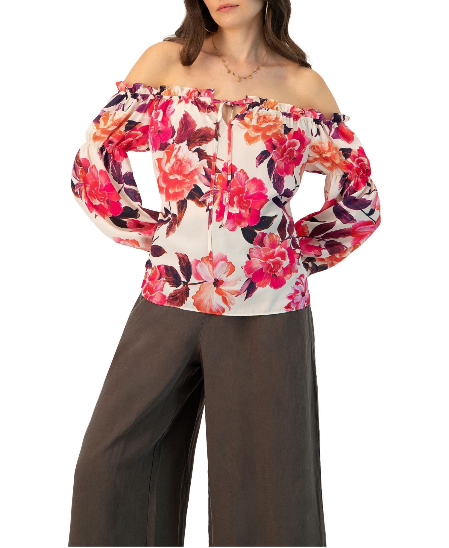Women's Off-Shoulder Long Sleeve Printed Blouse
