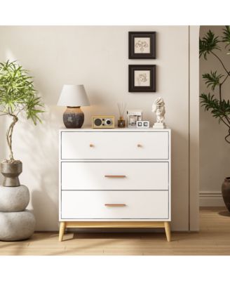 Nordic Style 3-Drawer Dresser, Modern Chest of Drawers with Handles and Solid Wood Base, Organizer for Bedroom
