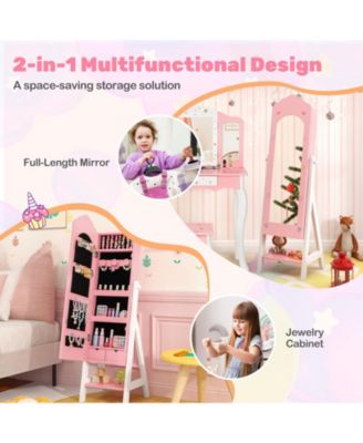 Two Piece Kids Vanity and Jewelry Armoire with Full Mirror