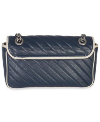 Navy White Calfskin Matelasse Diagonal Torchon Medium GG Marmont Bag