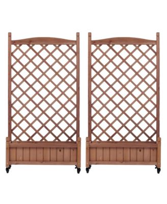 2 Pack Raised Garden Bed with Trellis, Outdoor Wooden Planter Box & Plant Stand with Climbing Racks