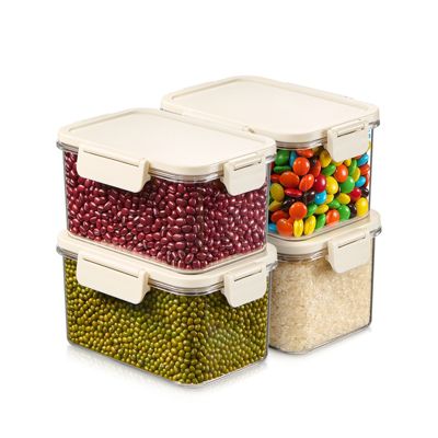 4 Pack 900ml/31.75oz Clear Stackable Airtight Food Storage Containers for Pantry, Rice, Pasta, Cereal and More