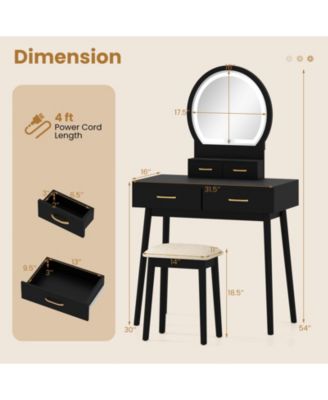 Compact Vanity Table Set with LED Mirror and Stool