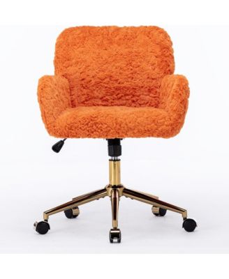 Faux Fur Home Office Chair, Adjustable Swivel Desk Chair, Upholstered Computer Chair with Wheels and Gold Base for Home Office