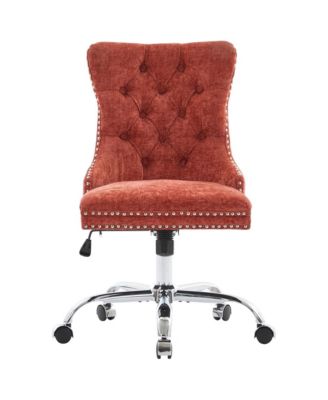 Office Chair - Chenille Upholstered Tufted Button Desk Chair, Adjustable Swivel Computer Chair with Chrome Metal Base for Home.