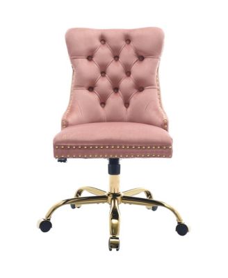 Velvet Upholstered Office Chair, Tufted Button Desk Chair, Adjustable Swivel Computer Chair with Metal Base, Nailhead for Home Office