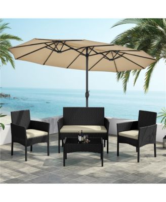 4-Piece Outdoor Reception Set with 1 2-Seat Sofa, 2 Single-Seat Sofa and 1 Coffee Table, Black/Beige
