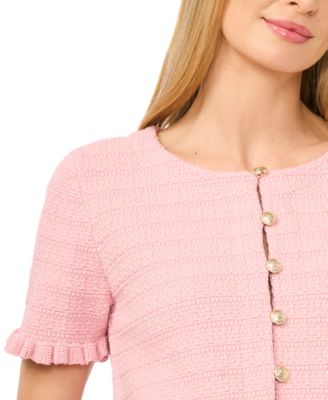 Women's Crewneck Short-Sleeve Cardigan Sweater