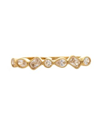 18K Gold Plated Double Finger CZ Bezel Line Ring
